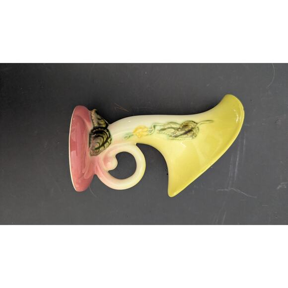Hull Pottery Cornucopia Vase 6 Inch Yellow/ Blue Pink Floral 6 Inch Vintage - Picture 6 of 7